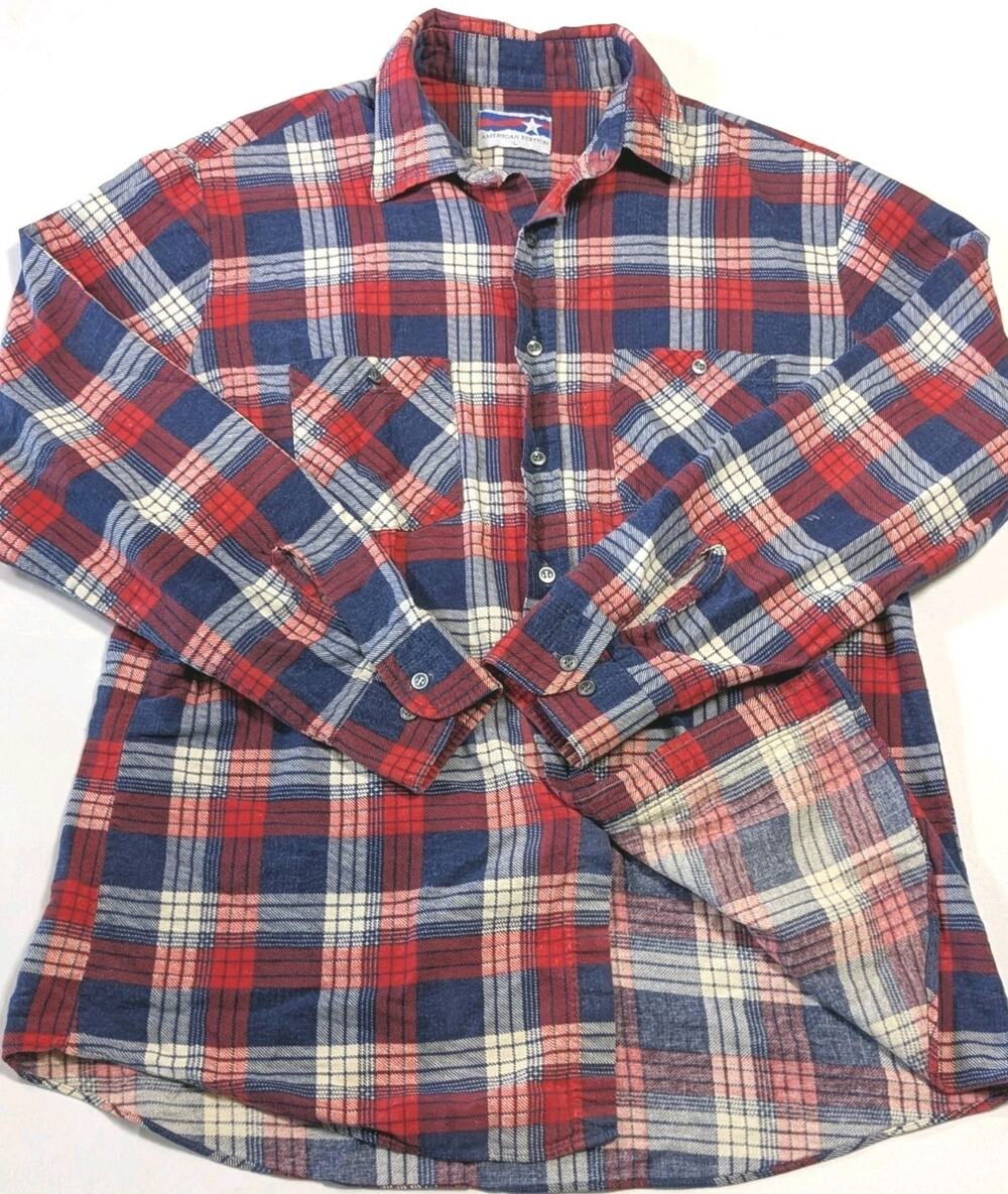 Vintage American Edition Printed Flannel Mens Large 90s Grunge Skate Red Blue